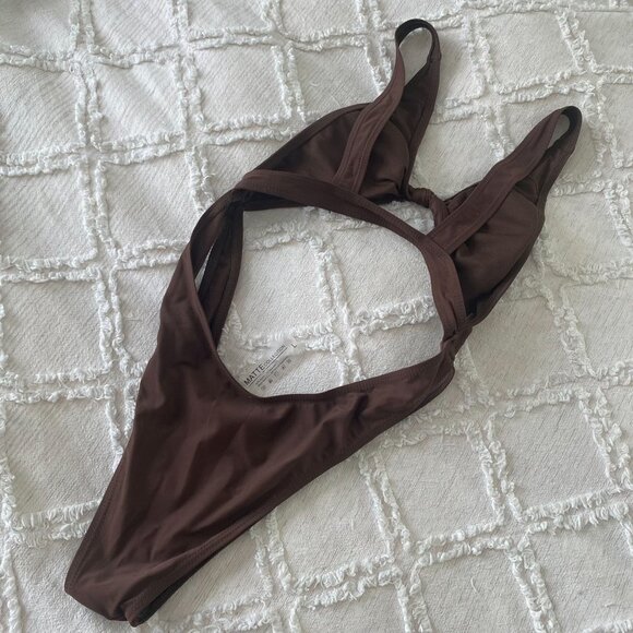NEW MATTE Collection Monokini One Piece Swimsuit Cut-Out Brown Large - Picture 3 of 6